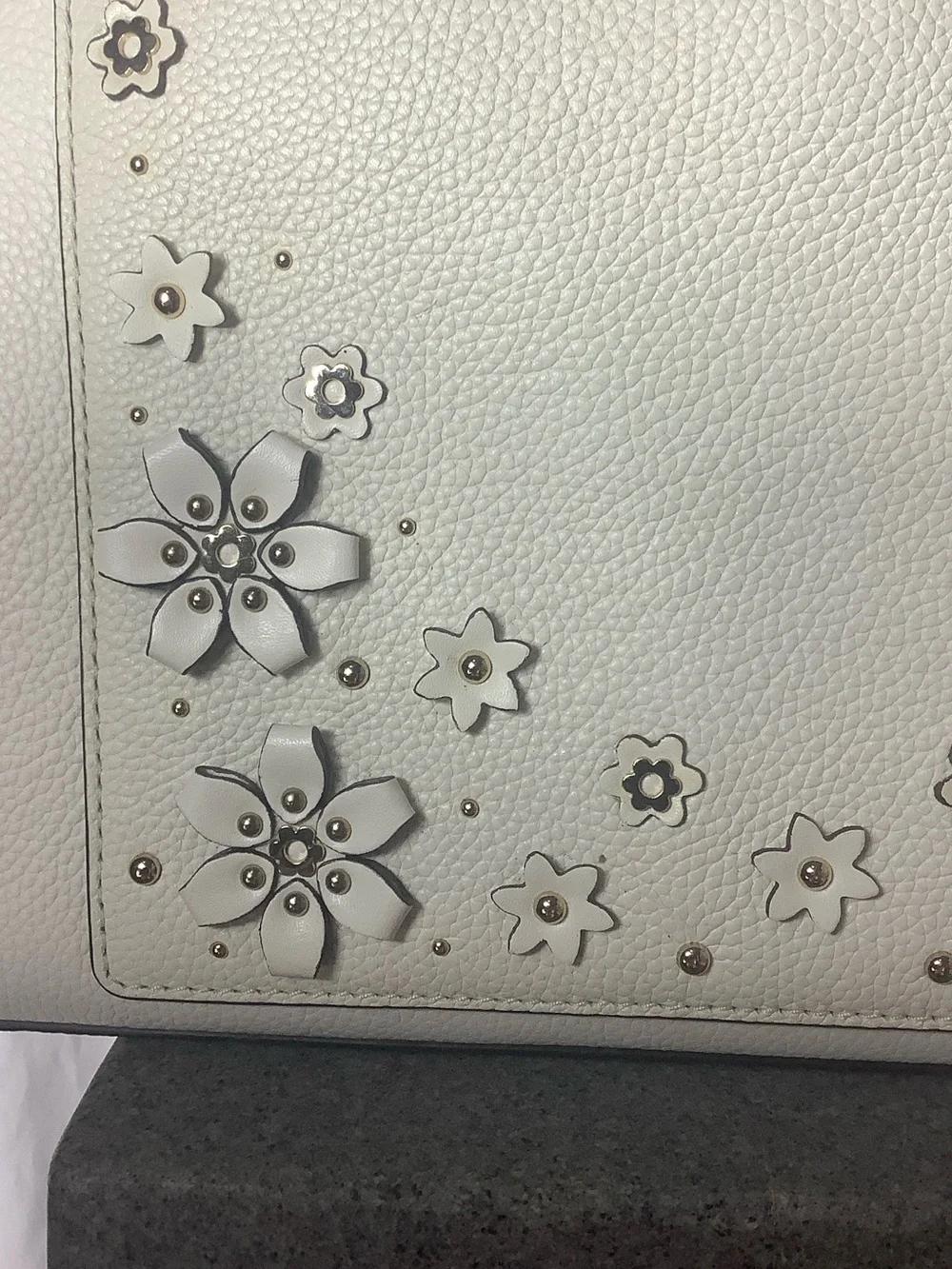 Michael Kors White Floral Cutout Leather Tote with Gold Logo